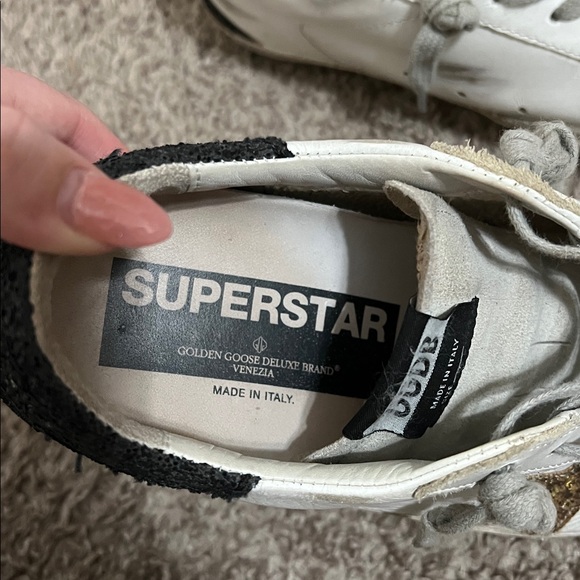 Golden Goose Super Star Black and Gold Glitter Lace Up Sneakers Size 38 - Picture 9 of 12